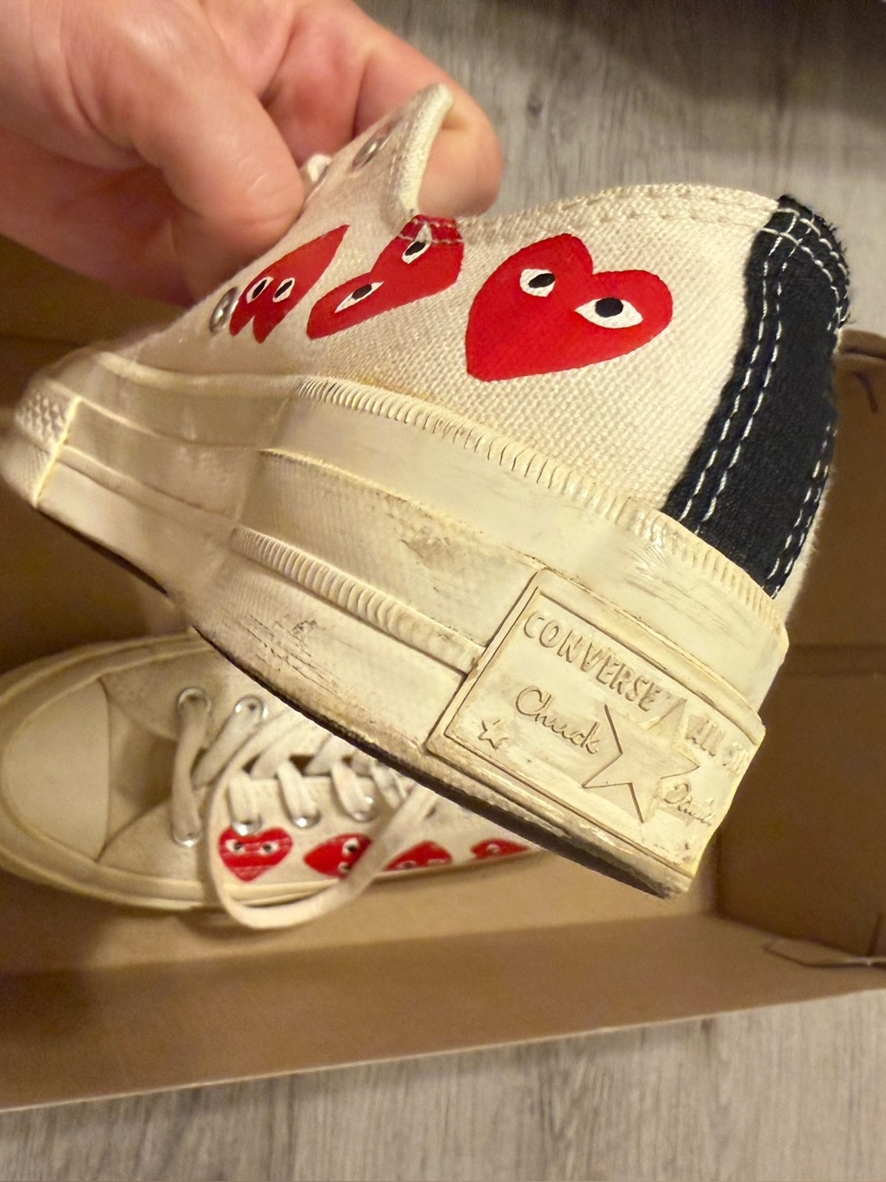Converse PLAY Comme des Garsons White Canvas Sneakers with Red Hearts size 7 - Picture 11 of 16
